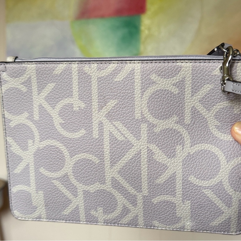 Calvin Klein Purple Gray and Cream Logo Wristlet Clutch Textured or faux leather